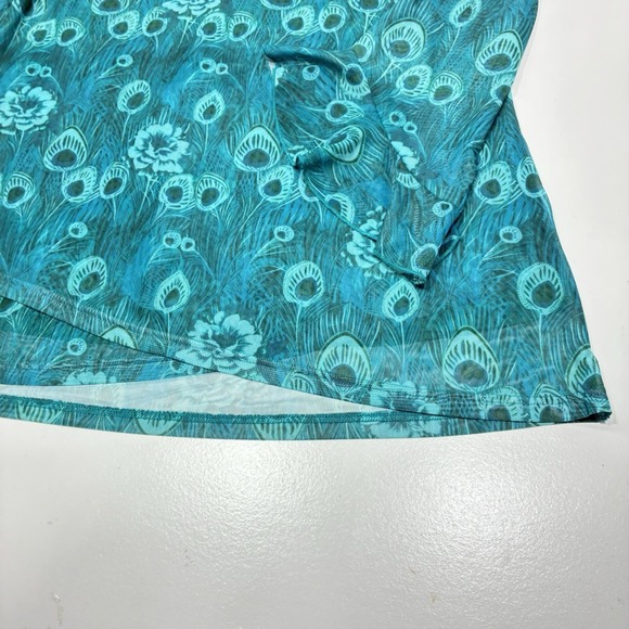 O'Aimaya Women's Top Size Large Blue Green Floral Abstract Print-V-neck Tunic - Picture 8 of 16